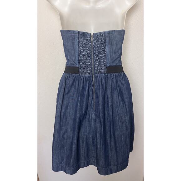 Club Monaco Blue Denim Bustier Strapless Smocked Pocket Dress Women’s Sz 4 - Picture 6 of 10